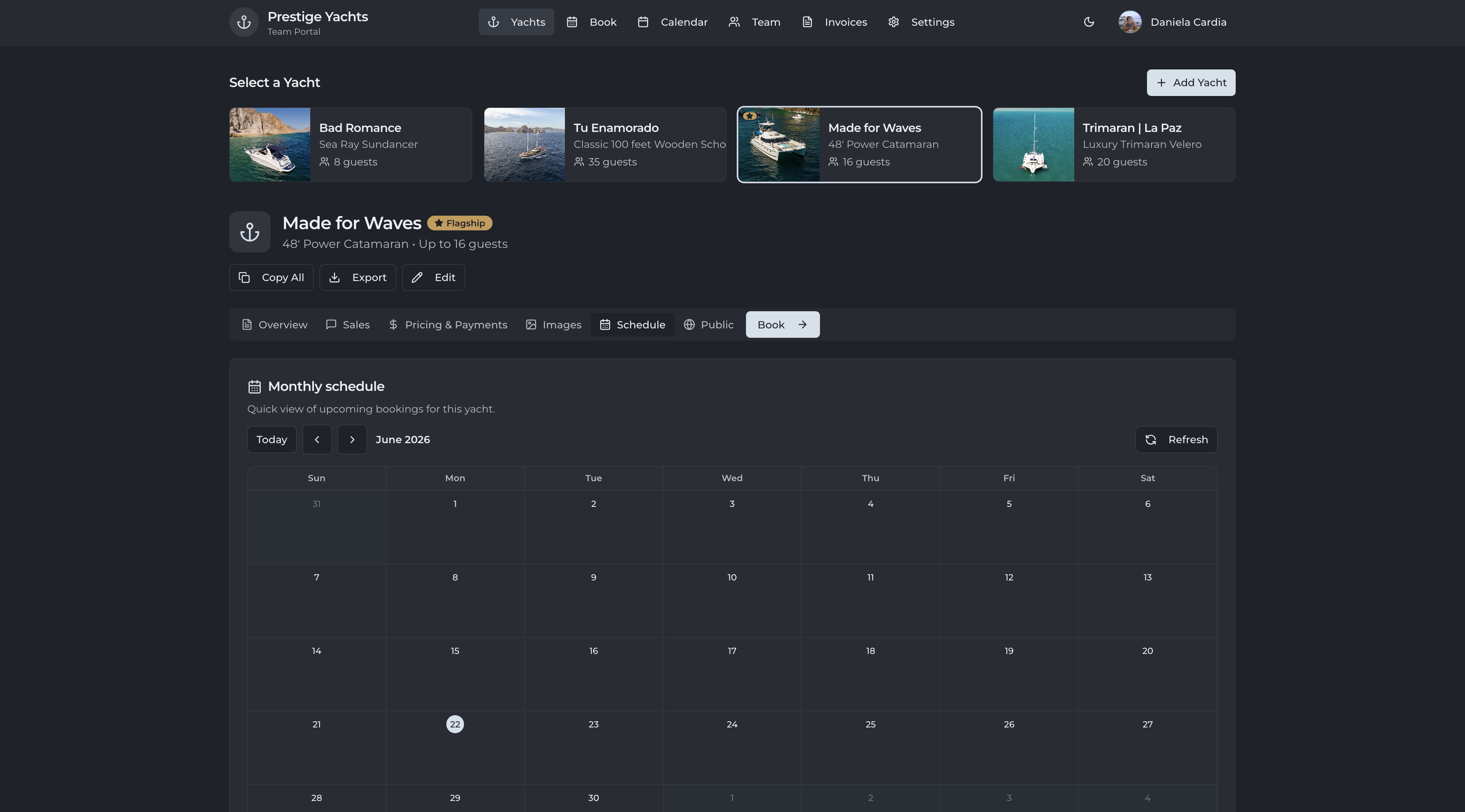 PrestigeOS calendar view